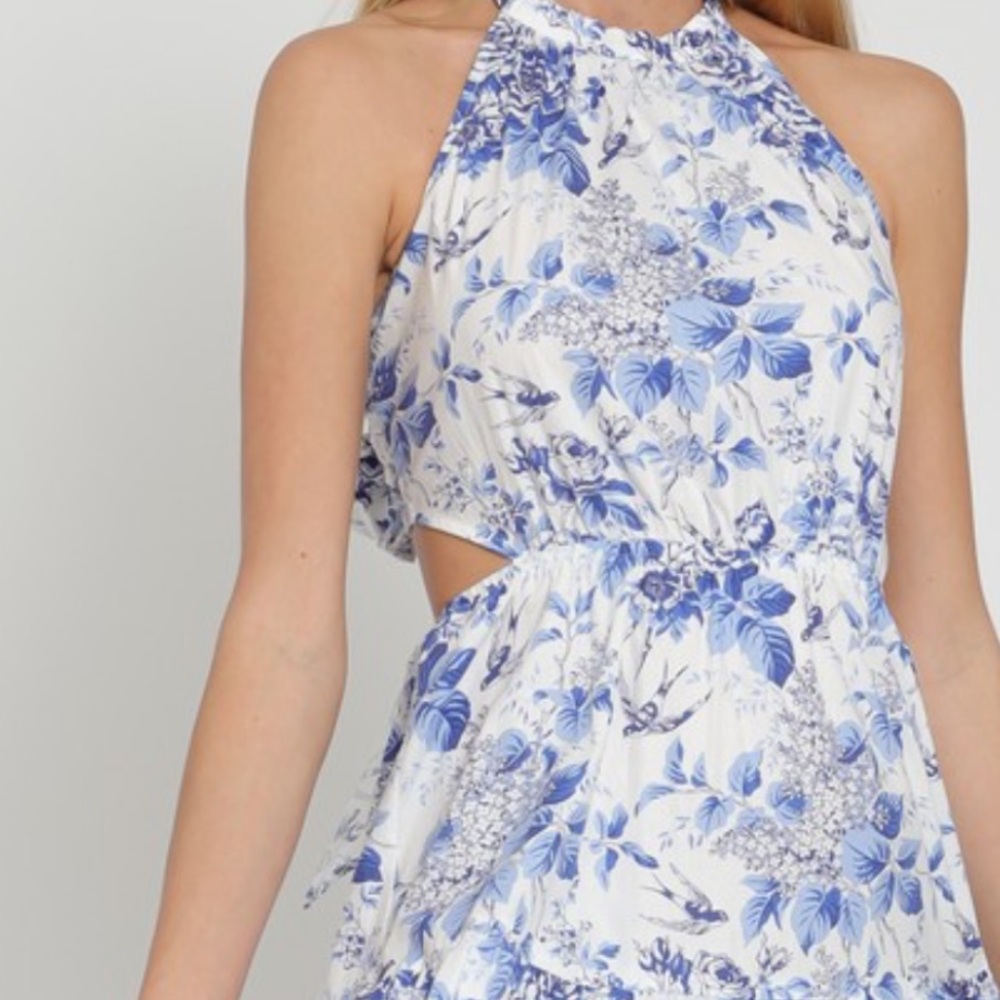 Red Dress Boutique Floral Halter Maxi Dress in Blue and White - Picture 3 of 3